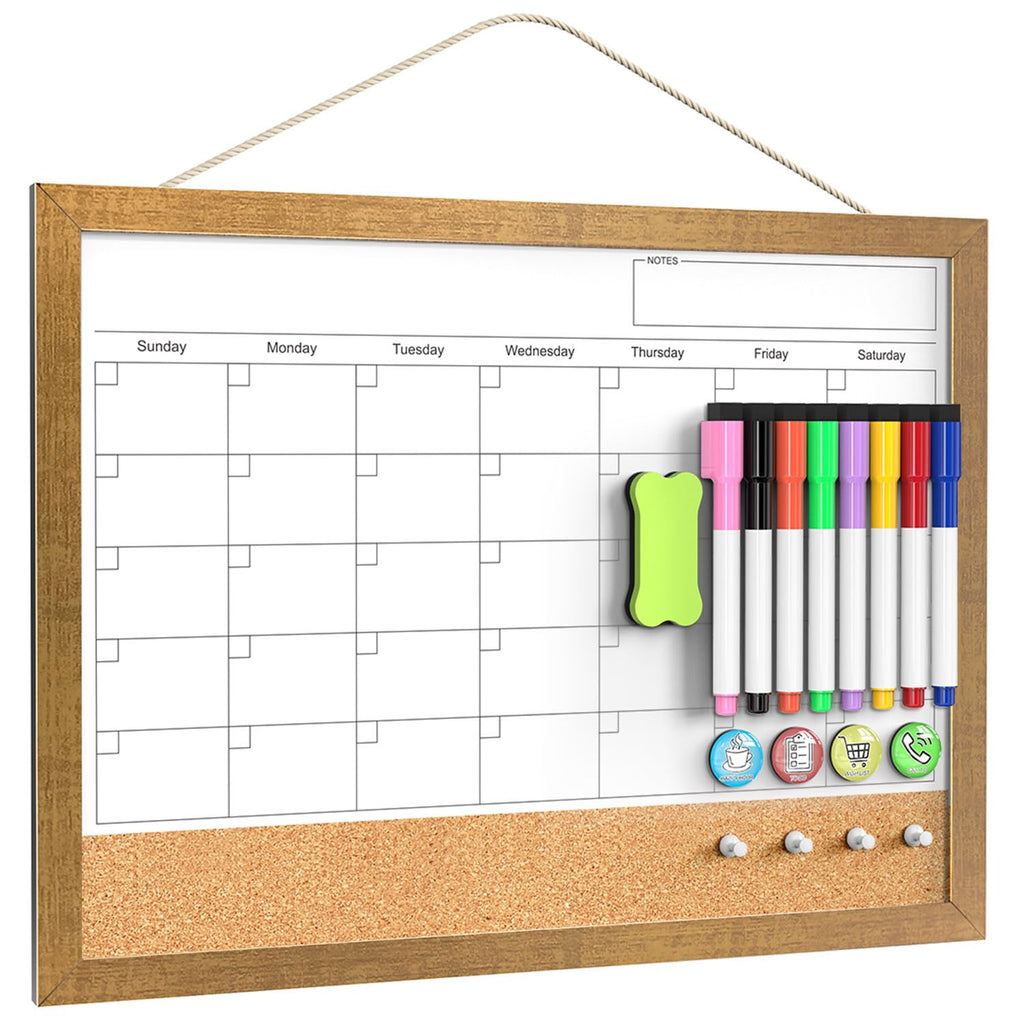 Calendar Whiteboard for Wall, 17x13 Inches White Board Calendar Dry Erase, Small Magnetic Monthly White Board with Gold Wood Frame, Hanging Dry Erase Board for Kitchen Home Office School Planner