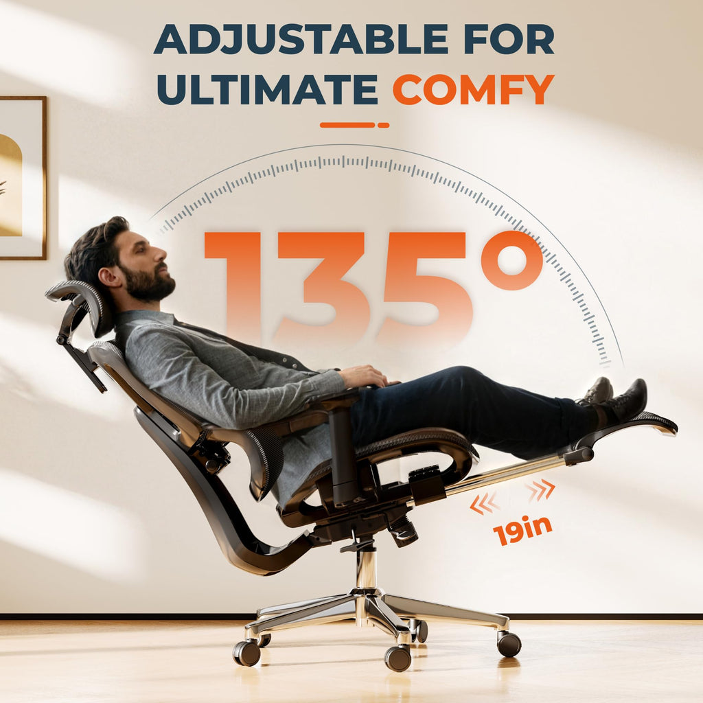 FitStand Ergonomic Office Chair High Back Computer Chairs Desk Chair with 2D Lumbar Support/Footrest/3D Headrest/Heavy Duty Metal Base, Comfortable Foam Seat Cushion, ErgoChair Ultra, Black