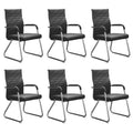 Office Chairs Set of 6, Modern Leather Reception Chairs with Mid Back & Sled Base, No-Wheel Desk Chairs for Waiting Room & Conference Room