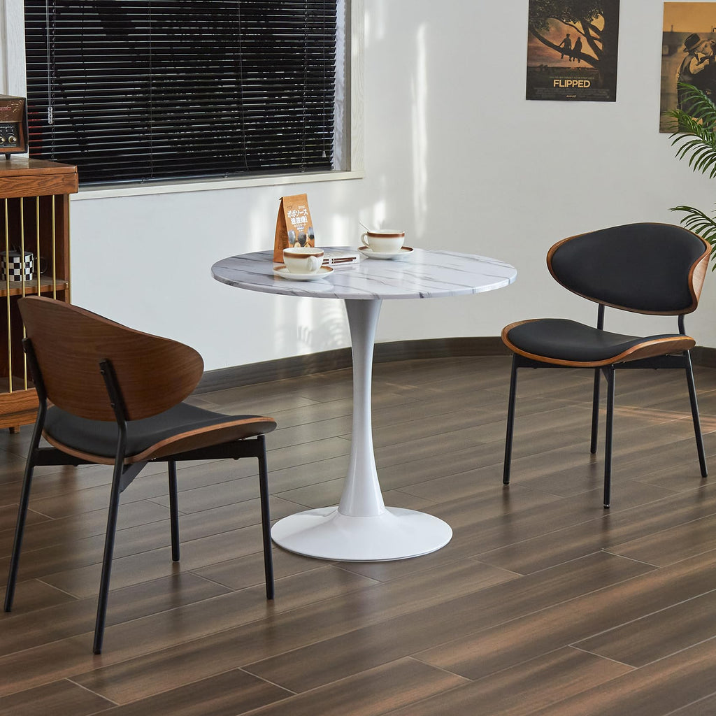 Hansweld Round Dining Table, 31.5" Circle Tulip Table with Thickened Tabletop & Metal Pedestal, Mid Century Modern Bistro Table for Kitchen, Small Places, Living Room, Cafe (Marble Pattern White)