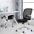 Foldable Office Chair - Home Office Desk Chairs with Wheels and Flip-Up Arms - Ergonomic Backrest Mesh Computer Chair Adjustable Swivel Rolling Home Executive (White)