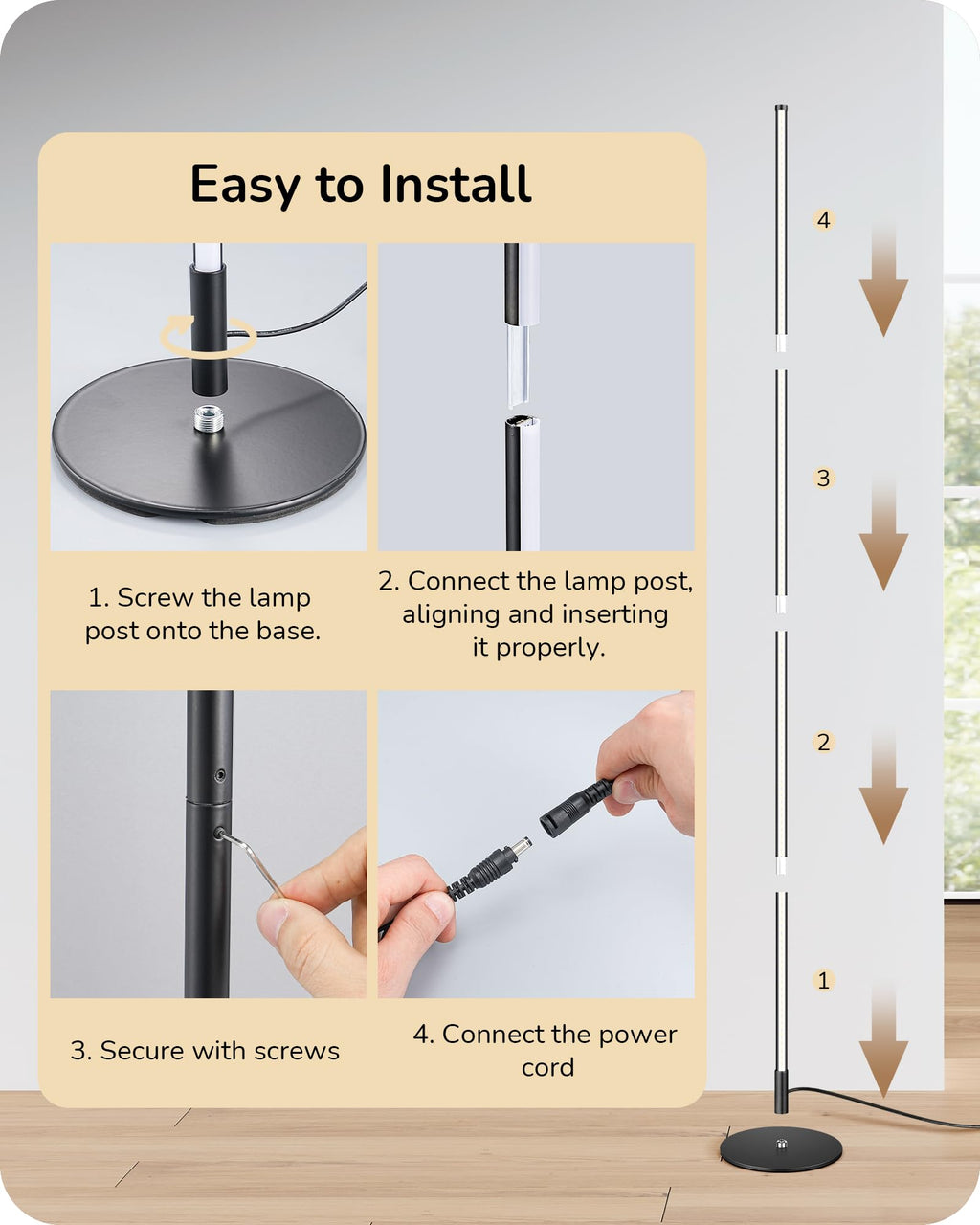 59.8" Floor Lamp with Remote & 3 Height Settings, Dimmable & 3CCT