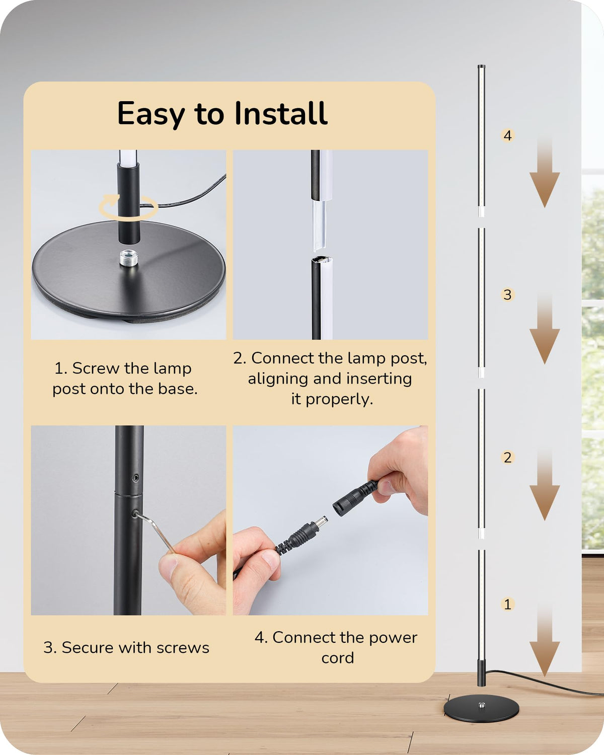 59.8" Floor Lamp with Remote & 3 Height Settings, Dimmable & 3CCT