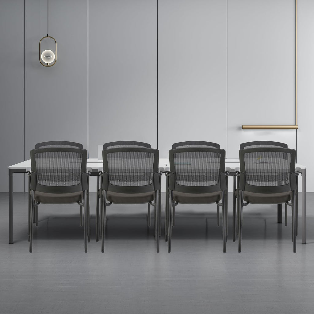 Set of 8, Black Stacking Chairs Stackable Waiting Room Chairs with Armrest, Mesh Office Reception Guest Chair for Home Desk Conference Lobby Church Medical Meeting Training Ergonomic