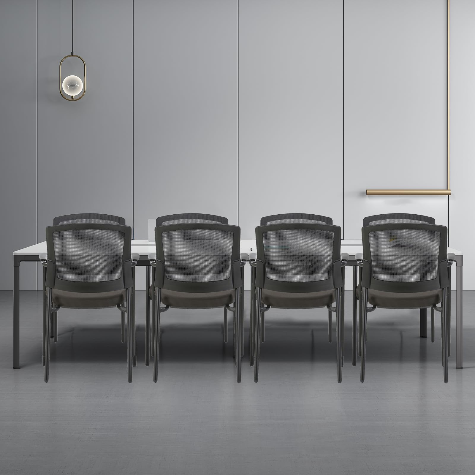 Set of 8, Black Stacking Chairs Stackable Waiting Room Chairs with Armrest, Mesh Office Reception Guest Chair for Home Desk Conference Lobby Church Medical Meeting Training Ergonomic