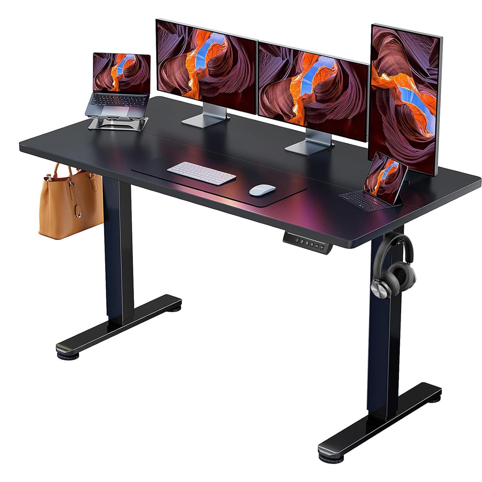 Height Adjustable Electric Standing Desk, 55 x 28 Inches Sit Stand up Desk, Memory Computer Home Office Desk, Black