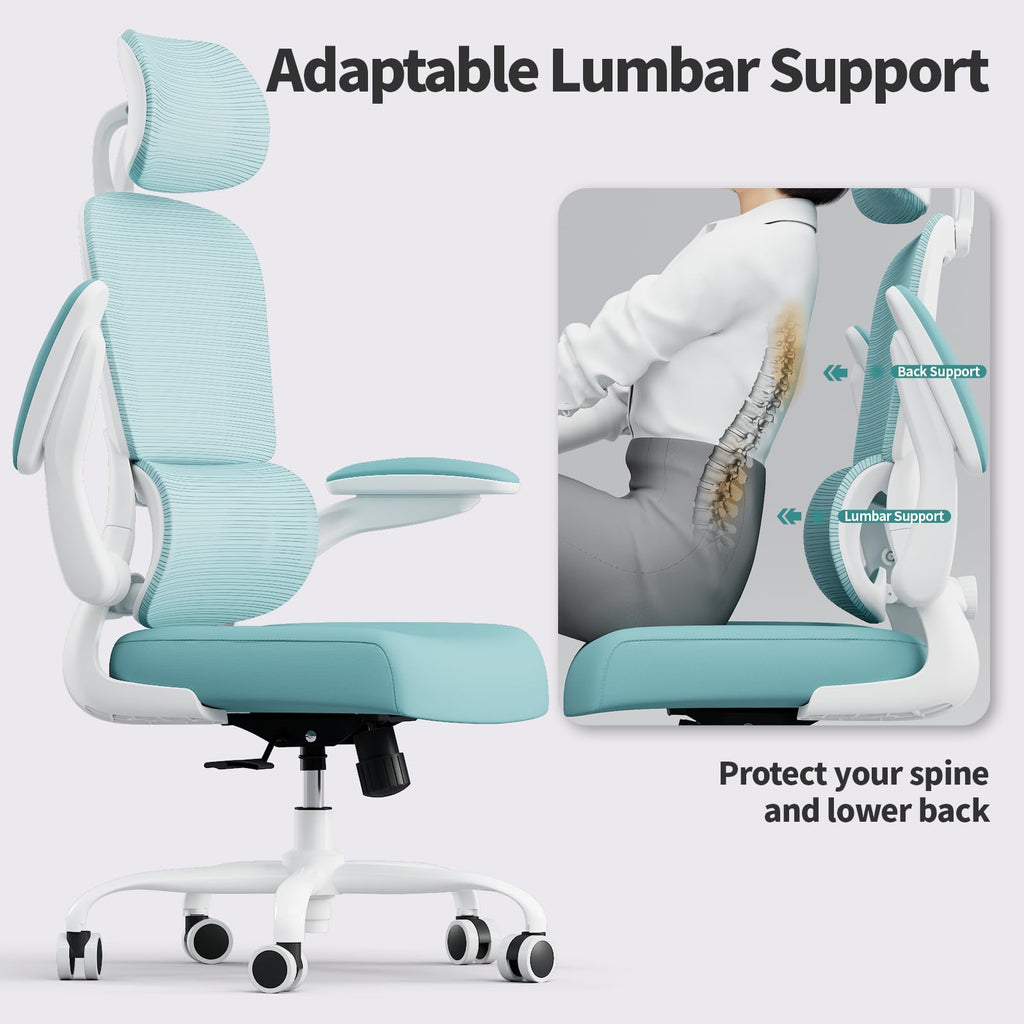 Office Chair Ergonomic Desk Chair, 330 LBS Home Mesh Office Desk Chairs with Wheels, Comfortable Gaming Chairs (Blue)