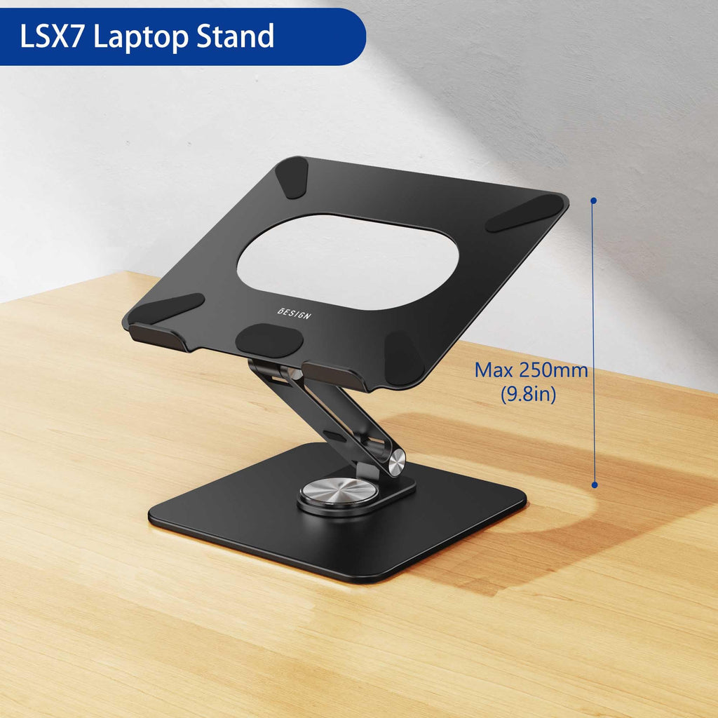 Laptop Stand with 360 Rotating Base, Ergonomic Adjustable Notebook Riser, Foldable Computer Holder Compatible with 10-15.6" Laptops (Black)