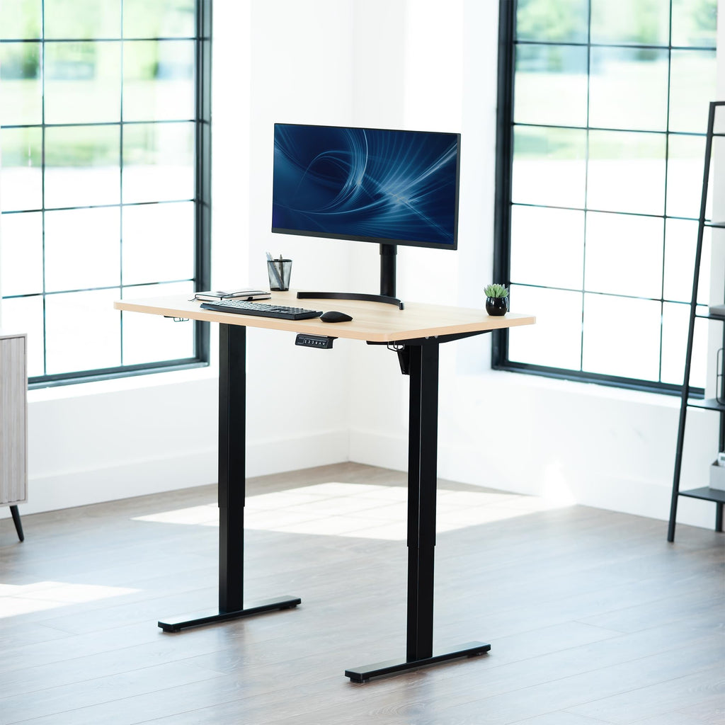 Electric 48 x 30 in Standing Desk, Memory Height Adjustment, 1B Series, Holds 220 lbs, One-Piece Light Wood Top, Black Frame