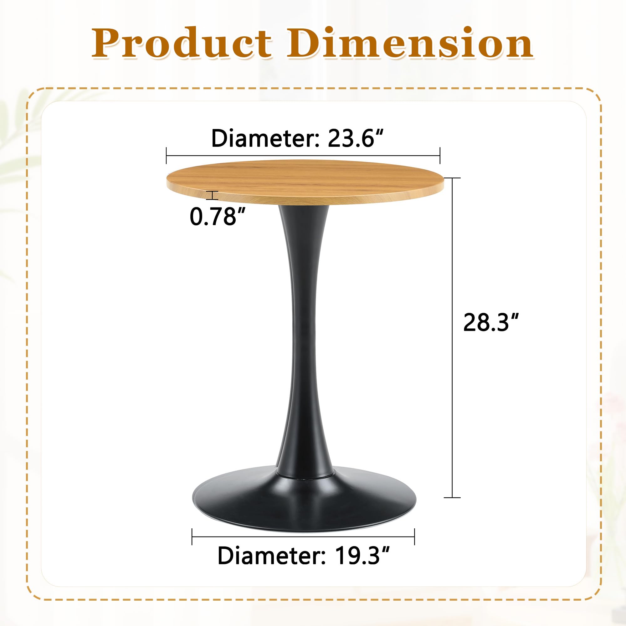 Round Dining Table, 23.6" Circle Tulip Table with Thickened Tabletop & Metal Pedestal, Mid Century Modern Bistro Table for Kitchen, Small Places, Living Room