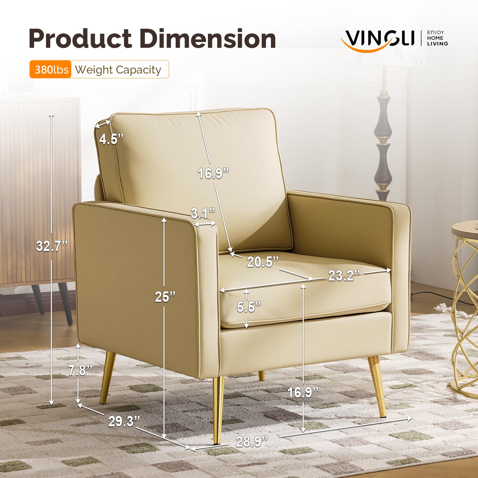 Modern PU Leather Accent Chairs Set of 2, Single Sofa Chair with Pocket Coil Seat, Metal Backrest & Solid Wood Frame, Upholstered Armchair for Office, Living Room, Bedroom