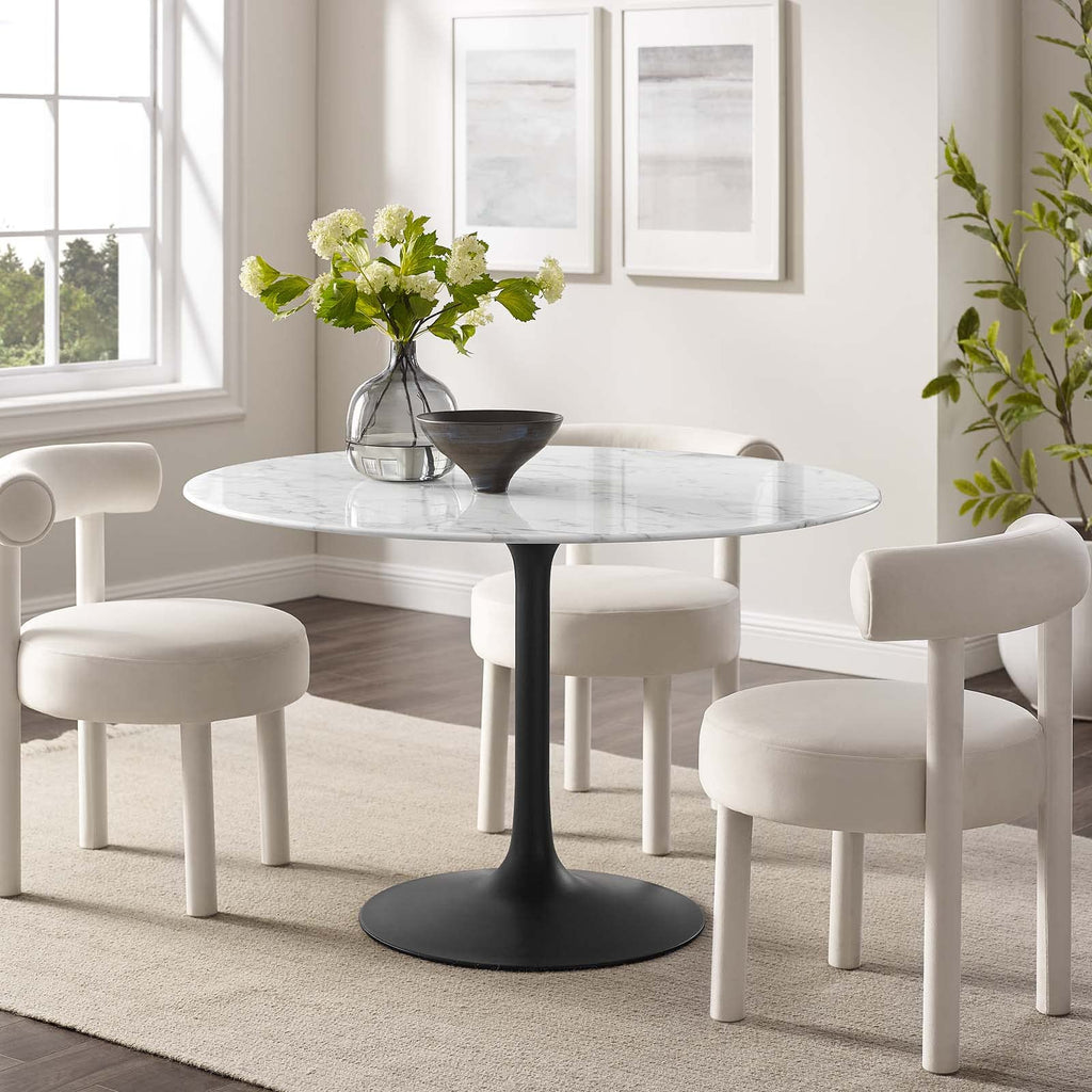 Modway Lippa 47" Round Artificial Marble Dining Table, Top, Black Base