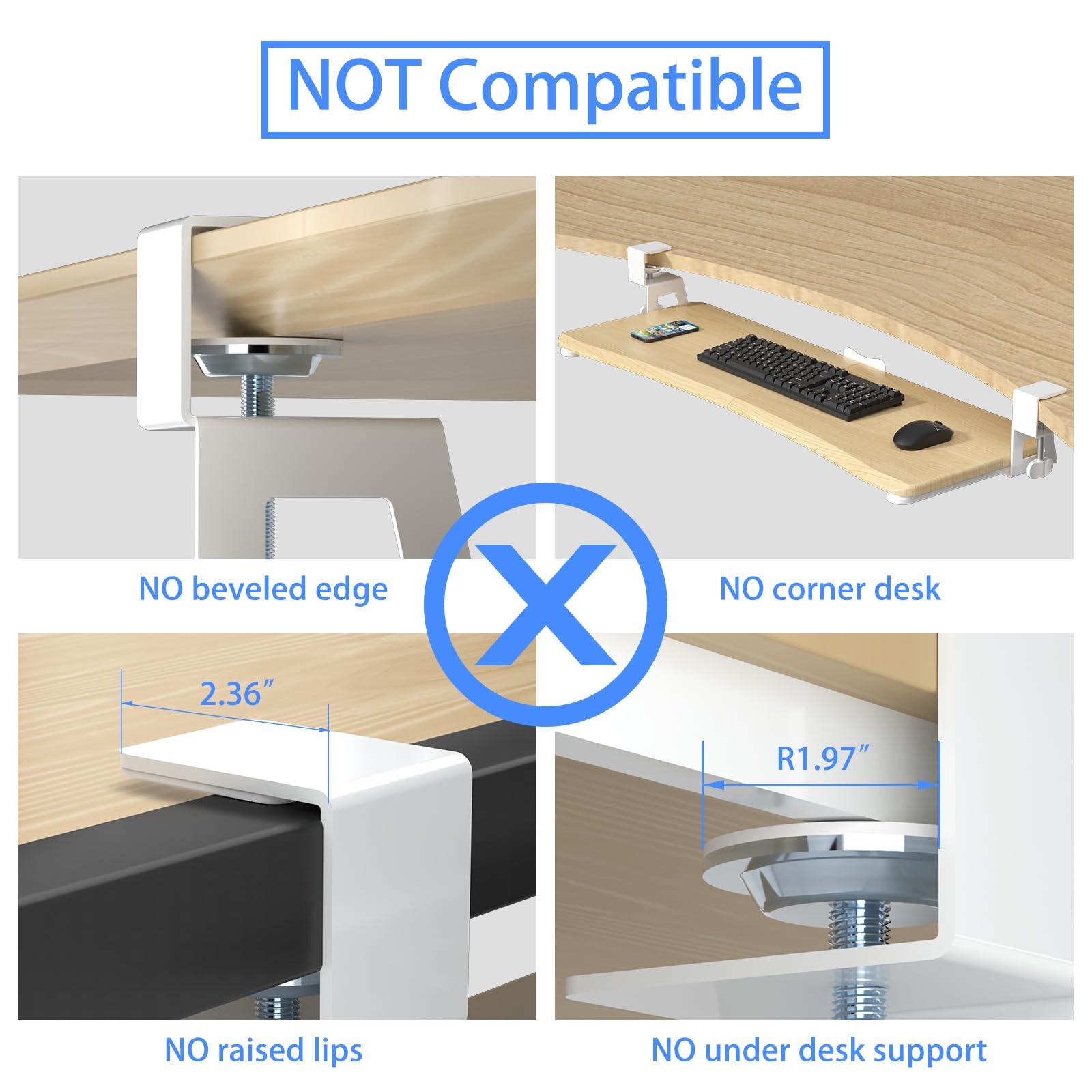 Large Keyboard Tray Under Desk Pull Out with C Clamp Mount, Keyboard & Mouse Tray, 34 (38 Including Clamps) x 11.8 inch Slide-Out Platform Computer Drawer for Typing, Light Wood,