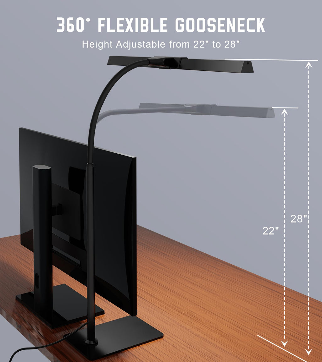Desk Lamp for Office with Base, Eye-Caring Desk Light with Adjustable Gooseneck, 12W USB Adapter Touch Control 5 Dimmable Brightness & Color Tall Lamp for Work, Computer, Study, Task