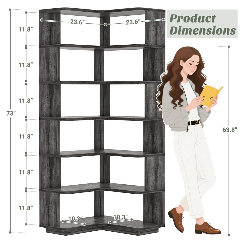 Corner Book Shelf, 7-Shelf L Shaped Corner Bookshelf with Baffle