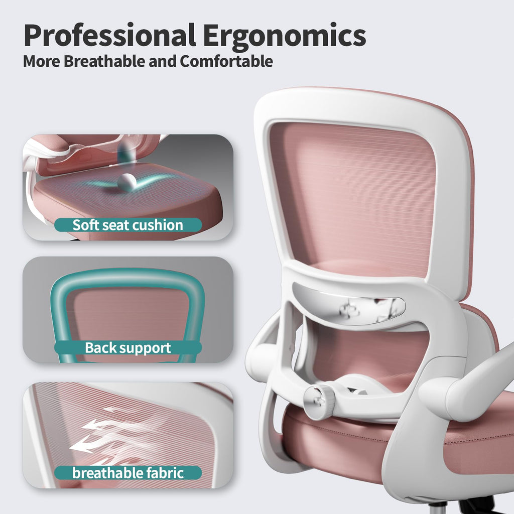 Office Chair - Ergonomic Desk Chair with Adjustable Lumbar Support, Mesh Computer Chair, Executive Chairs for Home Office Comfortable Lumbar Support (Pink)