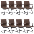 Office Desk Chair No Wheels Set of 8 PU Leather Computer Chairs Mid Back Guest Chairs for School Reception Conference Waiting Room, Vintage Brown