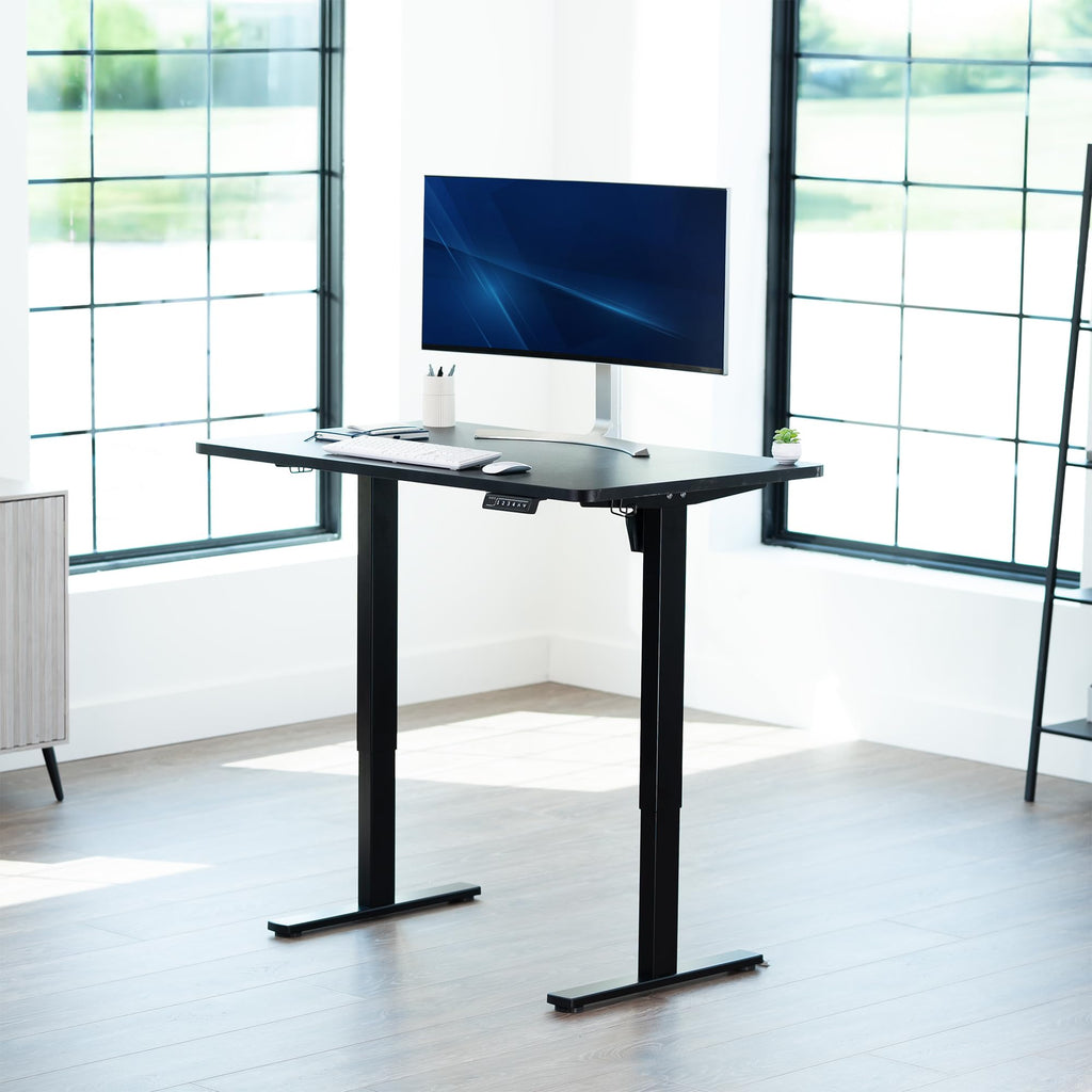 Electric 48 x 30 in Standing Desk, Memory Height Adjustment, 1B Series, Holds 220 lbs, One-Piece Black Top, Black Frame