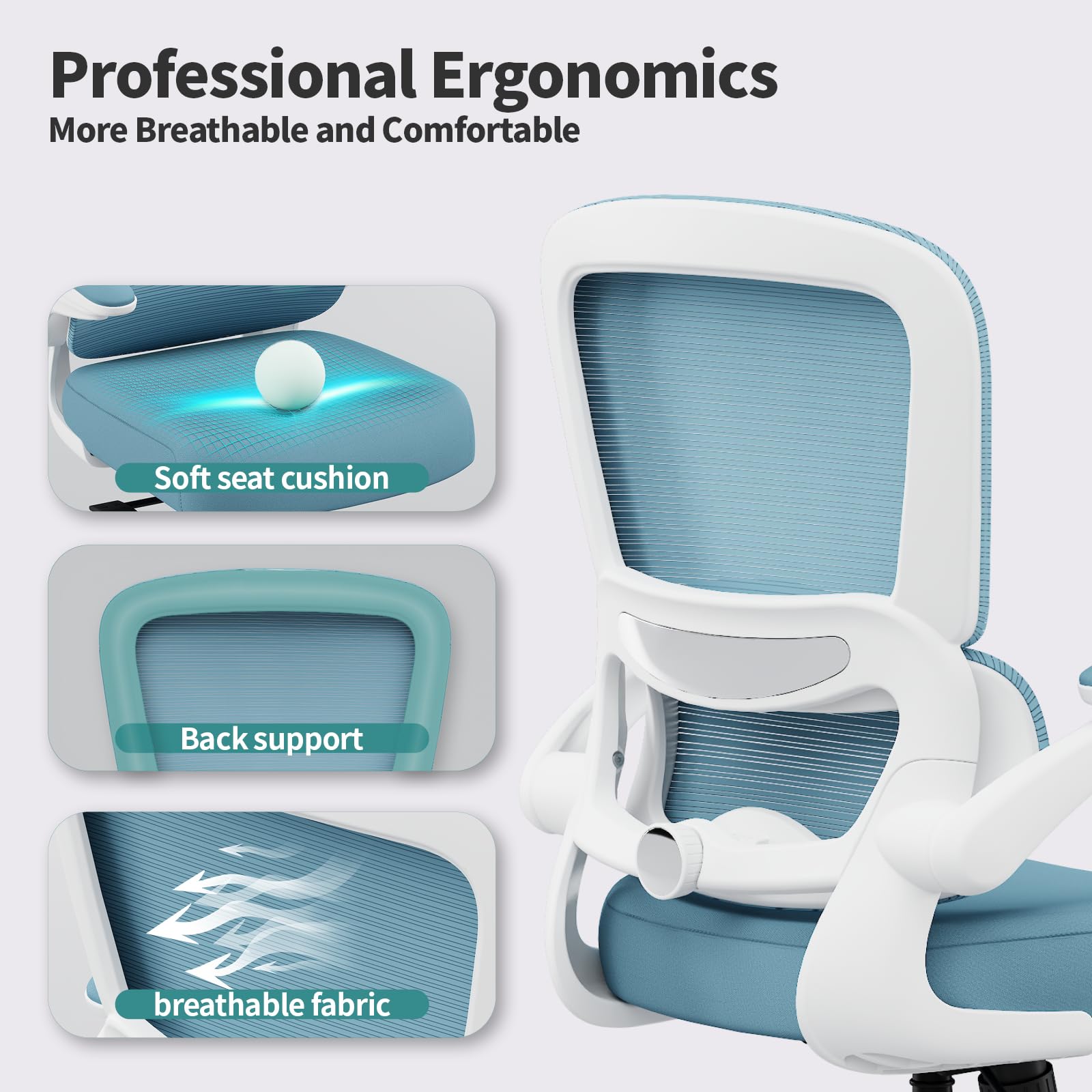 Office Chair - Ergonomic Desk Chair with Adjustable Lumbar Support, Mesh Computer Chair, Executive Chairs for Home Office Comfortable Lumbar Support,Sky Blue