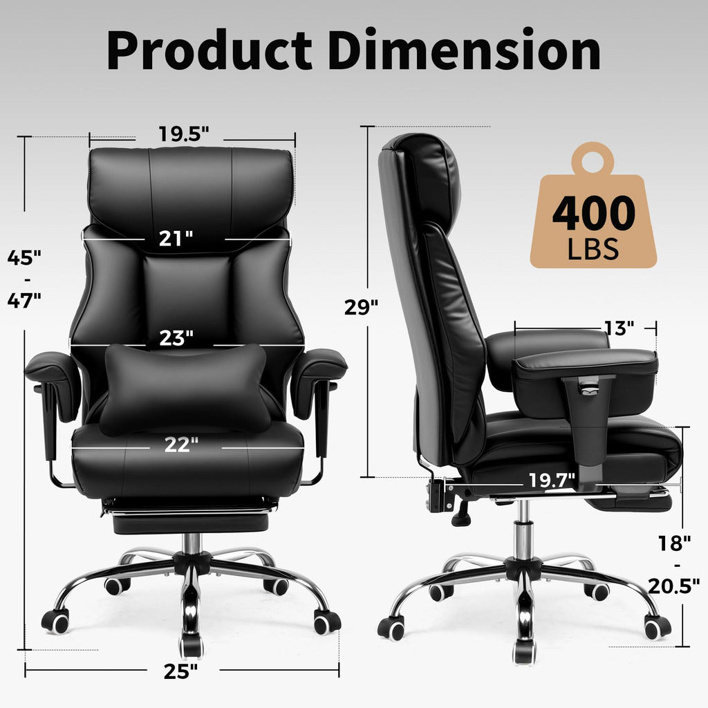 Big and Tall Gaming Chair 400lbs Heavy Duty Office Chair with Foot Rest & Ergonomic Pocket Spring Cushion, High Back Lumbar Support for Lower Back Pain Relief, Ergo Black