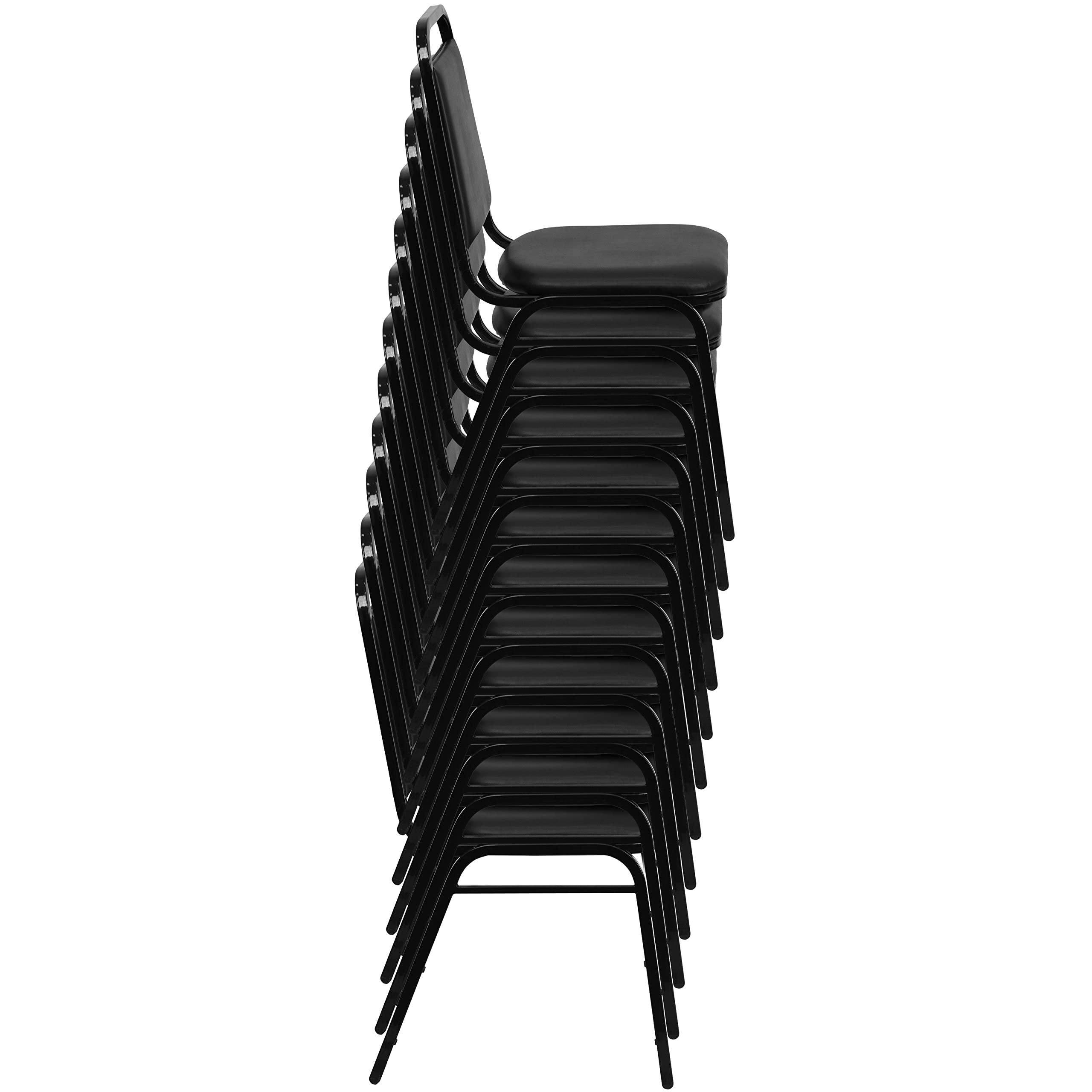 Trapezoidal Back Vinyl Stackable Banquet Chair, Multipurpose Stacking Chair with Padded Seat and Back, Brown/Copper