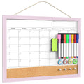 Dry Erase Calendar Cork Board Combo, 17x13 Inches Calendar Whiteboard for Wall, Small Magnetic White Board with Pink Wood Framed, Dry Erase Board for Planner Office Kitchen Home Memo