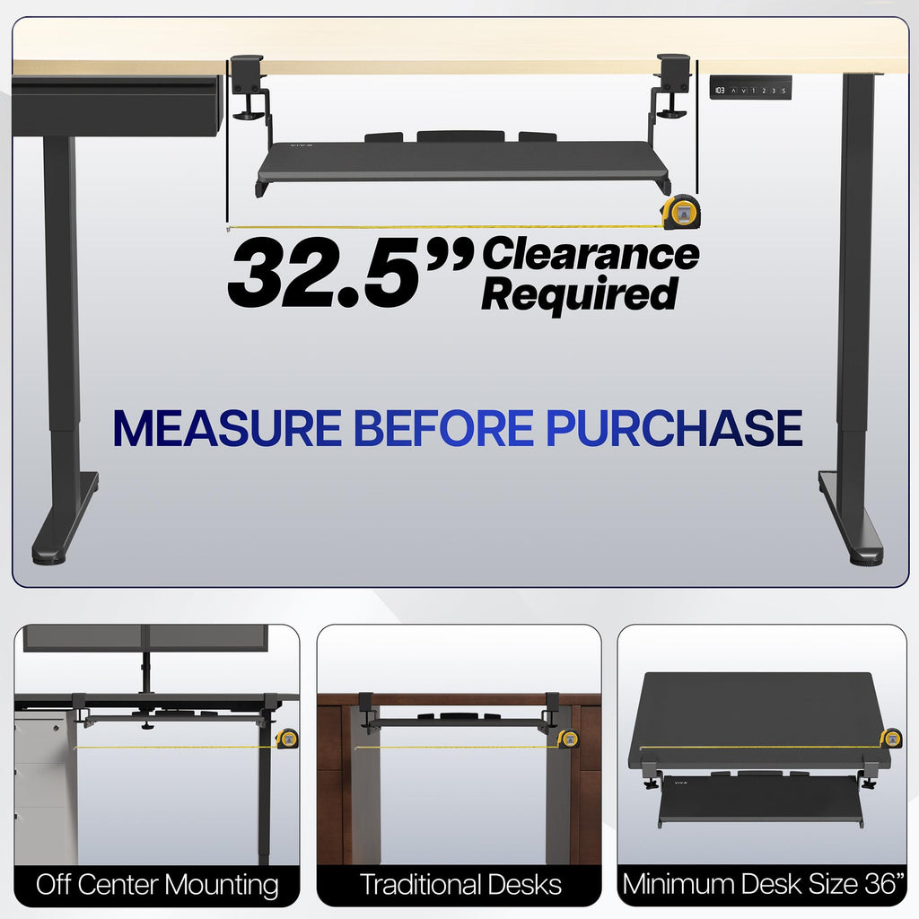 Large Height Adjustable Under Desk Keyboard Tray, C-clamp Mount System, 27 (33 Including Clamps) x 11 inch Slide-Out Platform Computer Drawer for Typing, Dark Walnut, MOUNT-KB05HD