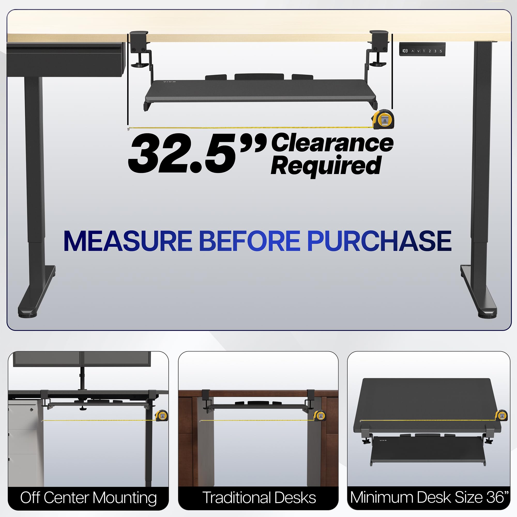 Large Height Adjustable Under Desk Keyboard Tray, C-clamp Mount System, 27 (33 Including Clamps) x 11 inch Slide-Out Platform Computer Drawer for Typing, Dark Walnut, MOUNT-KB05HD