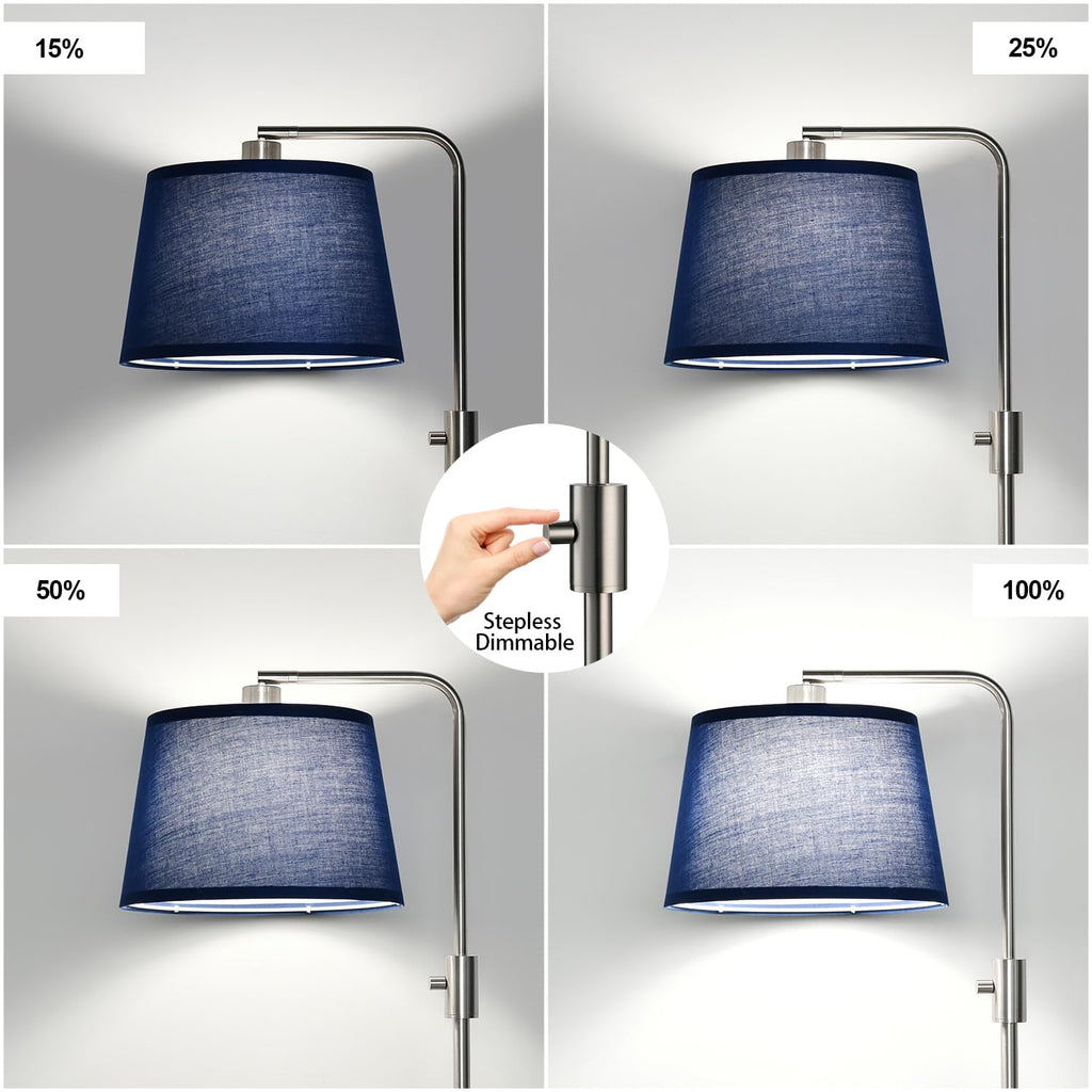 Floor Lamp, 1000 Lumens LED Edison Bulb Included, Brushed Nickel Arc Standing Tall Floor Lamp with Blue Shade for Living Room Bedroom Office Dining Room