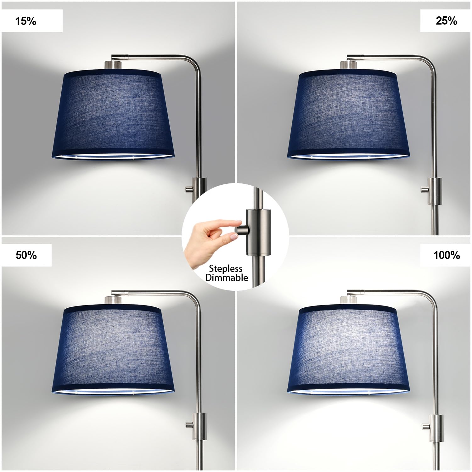 Floor Lamp, 1000 Lumens LED Edison Bulb Included, Brushed Nickel Arc Standing Tall Floor Lamp with Blue Shade for Living Room Bedroom Office Dining Room