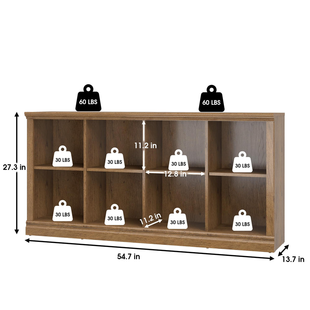 2 Tiers 8 Cube Storage Organizer Bookcase, 54 inch Width Wooden Book Shelf