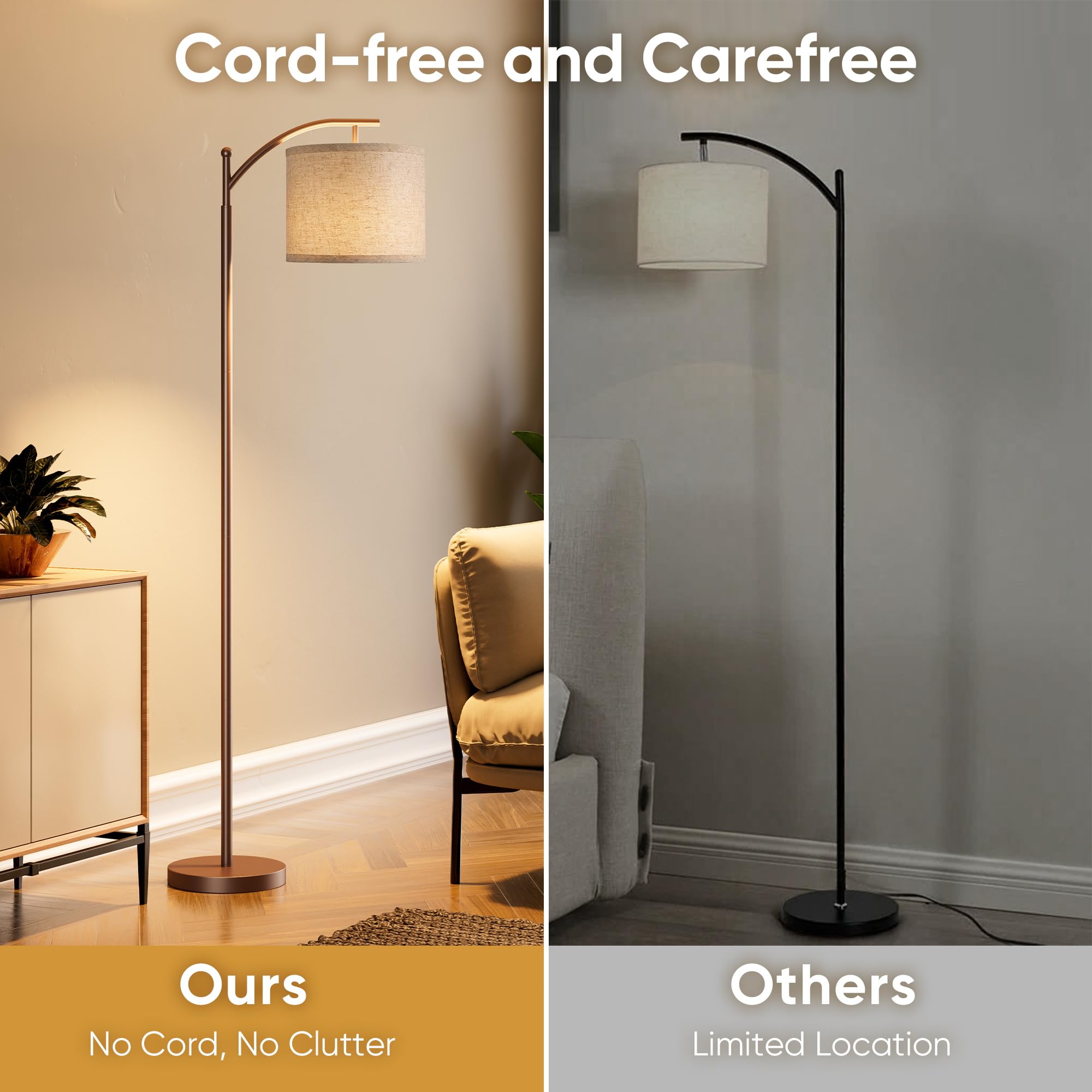 Battery Operated Floor Lamp, RGB Dimmable Cordless Standing Lamp with Remote Control for Living Room, Tall Floor Lamp for Bedroom -Brown