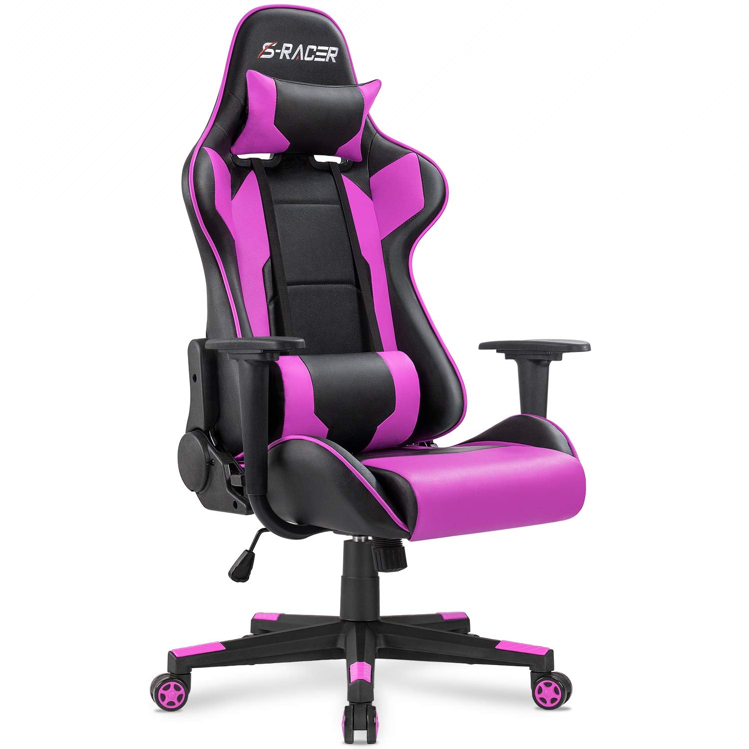 Gaming Chair, Office Chair High Back Computer Chair Leather Desk Chair Racing Executive Ergonomic Adjustable Swivel Task Chair with Headrest and Lumbar Support (Violet)
