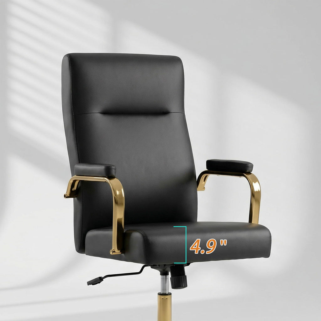 Black and Gold Office Desk Chair,Leather Conference Room Chairs with Wheels,Modern High Back Executive Office Chair with Memory Foam,Ergonomic Swivel Computer Chair for Home Office
