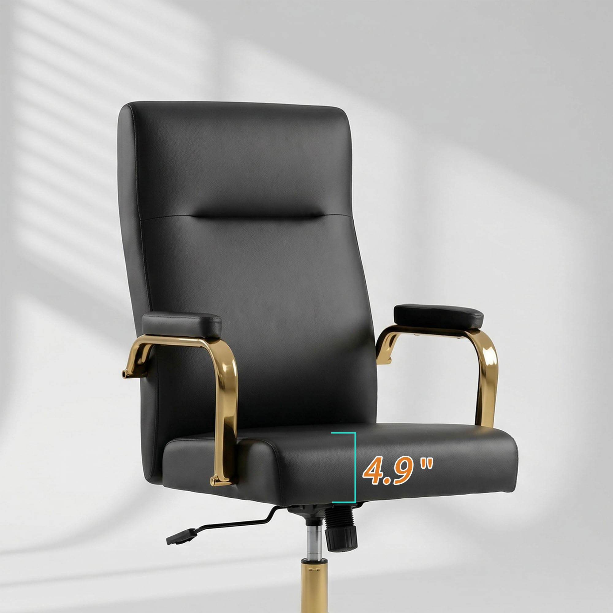 Black and Gold Office Desk Chair,Leather Conference Room Chairs with Wheels,Modern High Back Executive Office Chair with Memory Foam,Ergonomic Swivel Computer Chair for Home Office