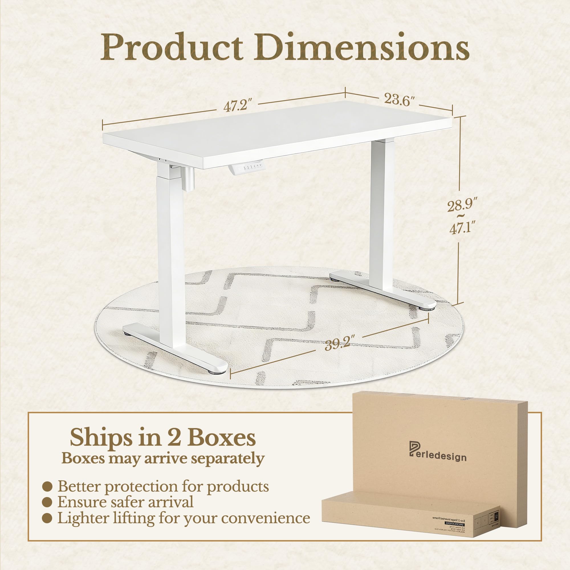Electric Standing Desk, 48 Inch Adjustable Height Sit Stand Up Desk with 1.18" Thickness Whole-Piece Desktop, Computer Office Desk for Home Office, White
