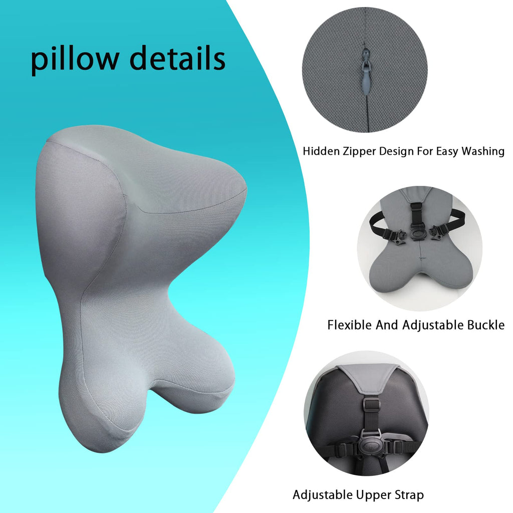 Headrest Pillow/Gaming Chair Pillow with Adjustable Strap Removable Cover Ergonomic Design Neck Support Pillow for Car, Office Chair, Gaming Chair (Grey)