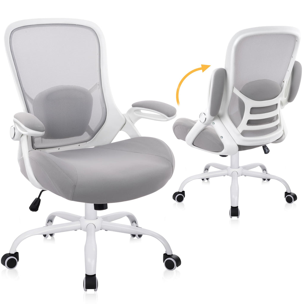 400lbs Heavy Duty Office Chair, 5" Thickened Seat Ergonomic Desk Chair with Adjustable Armrests, Home Office Computer Chairs for Long Hours Mesh Executive Chair(Grey)