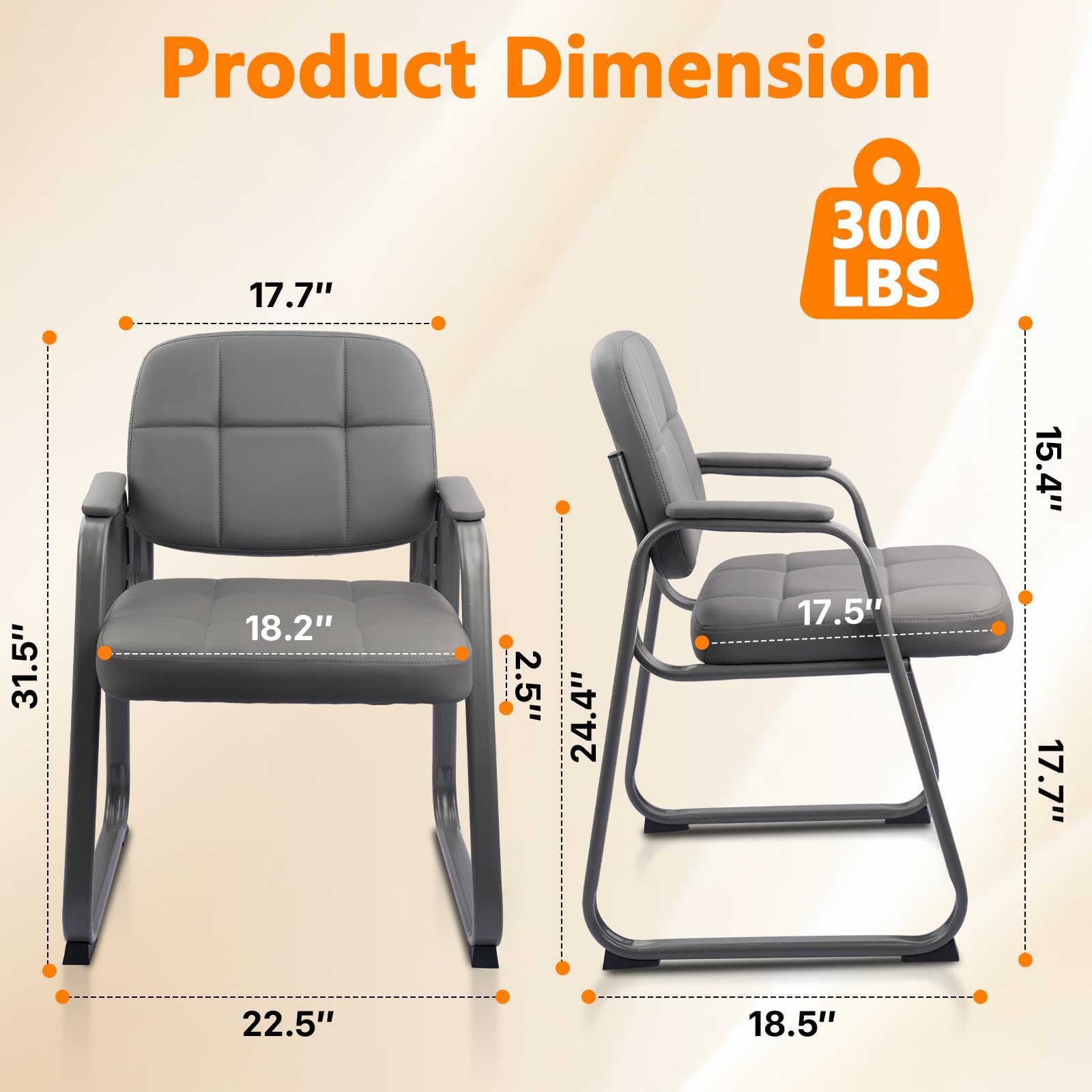 Waiting Room Guest Chair with Bonded Leather Padded Arm Rest for Office Reception and Conference Desk Black with Sled Base Grey 1Pack