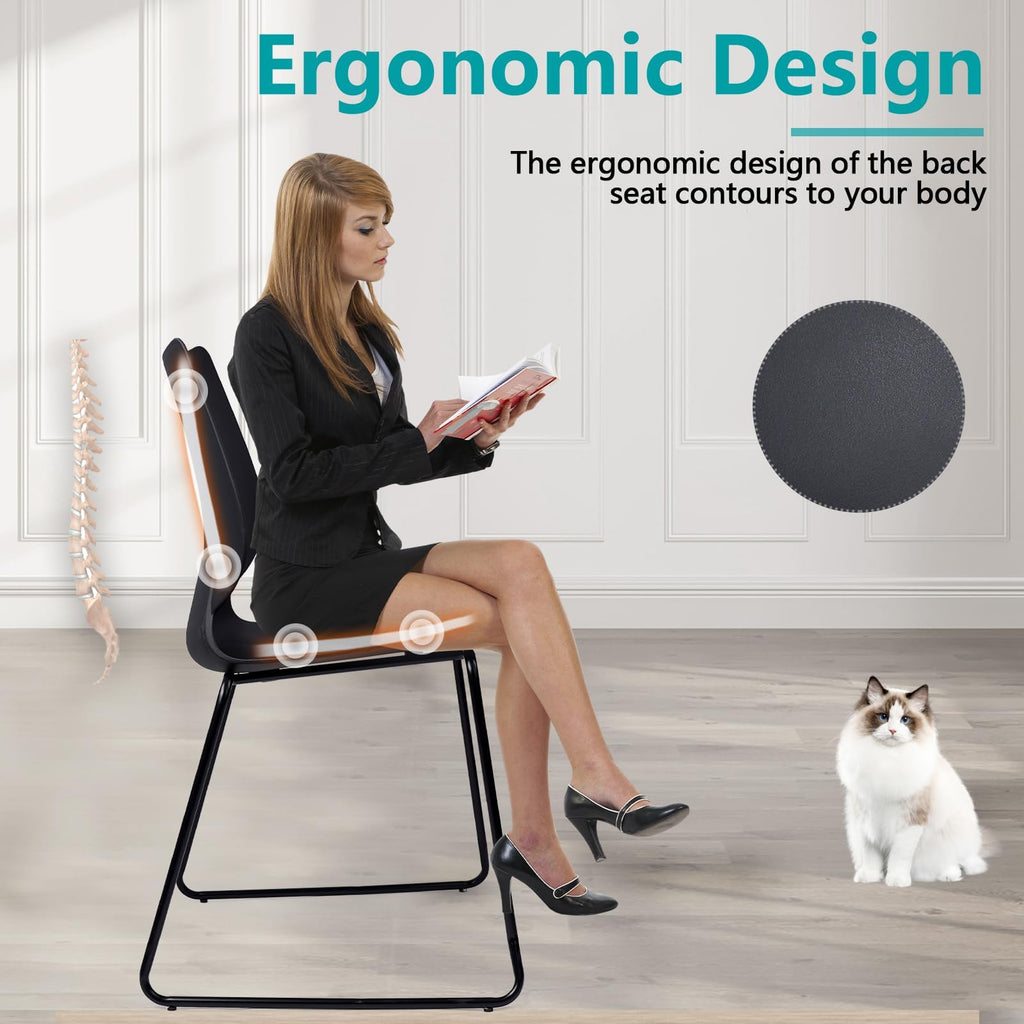 Set of 12, Stackable Waiting Room Chair, Stacking Office Chair with Ergonomic Lumbar Support and Metal Legs, Plastic Desk Chairs for Conference School Church Guest Reception , Black