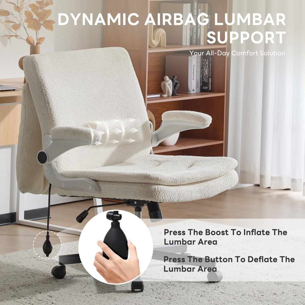 Criss Cross Office Chair with 2 in 1 Inflatable Flip-up Back, Ergonomic Wide Seat Desk Chair with Adjustable Arms and Wheels, Cross Legged Office Chair for Home & Office, Beige
