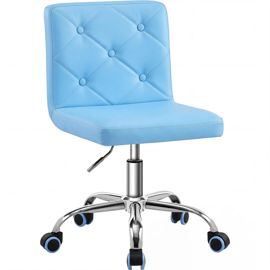 PU Leather Mid-Back Armless Vanity Chair Adjustable Height 360° Rolling Swivel for Office Work
