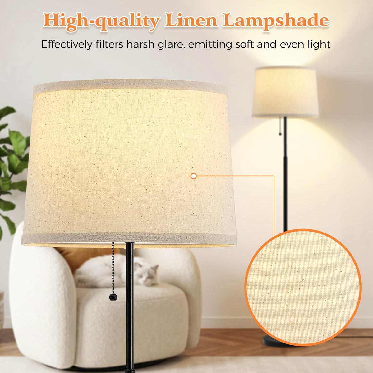 Floor Lamps for Living Room & Bedroom, 60" Modern Tall Standing Lamp, 3CCT