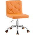 PU Leather Mid-Back Armless Vanity Chair Adjustable Height 360° Rolling Swivel for Office Work