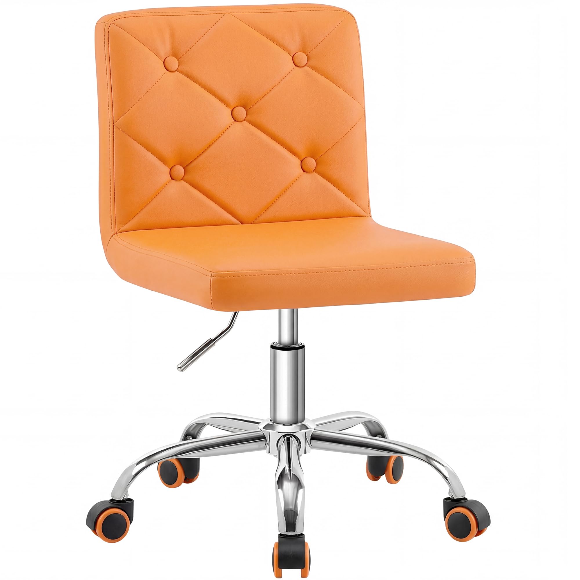 PU Leather Mid-Back Armless Vanity Chair Adjustable Height 360° Rolling Swivel for Office Work