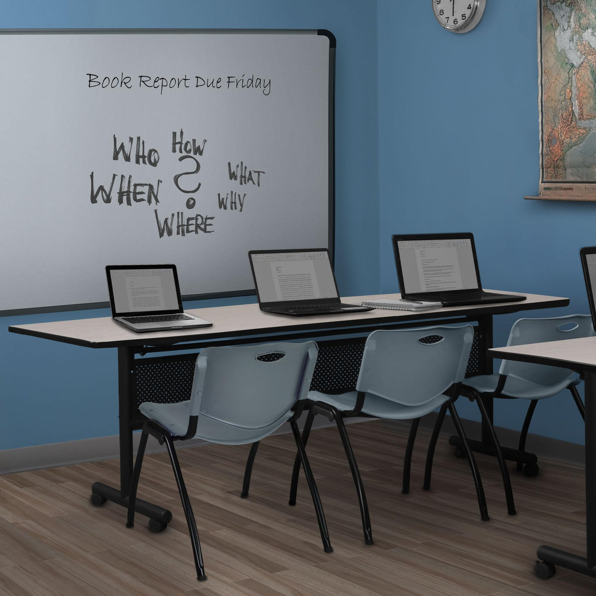 Kobe 84 x 24 in. Flip-Top Training Nesting Table with Modesty Panel- Maple