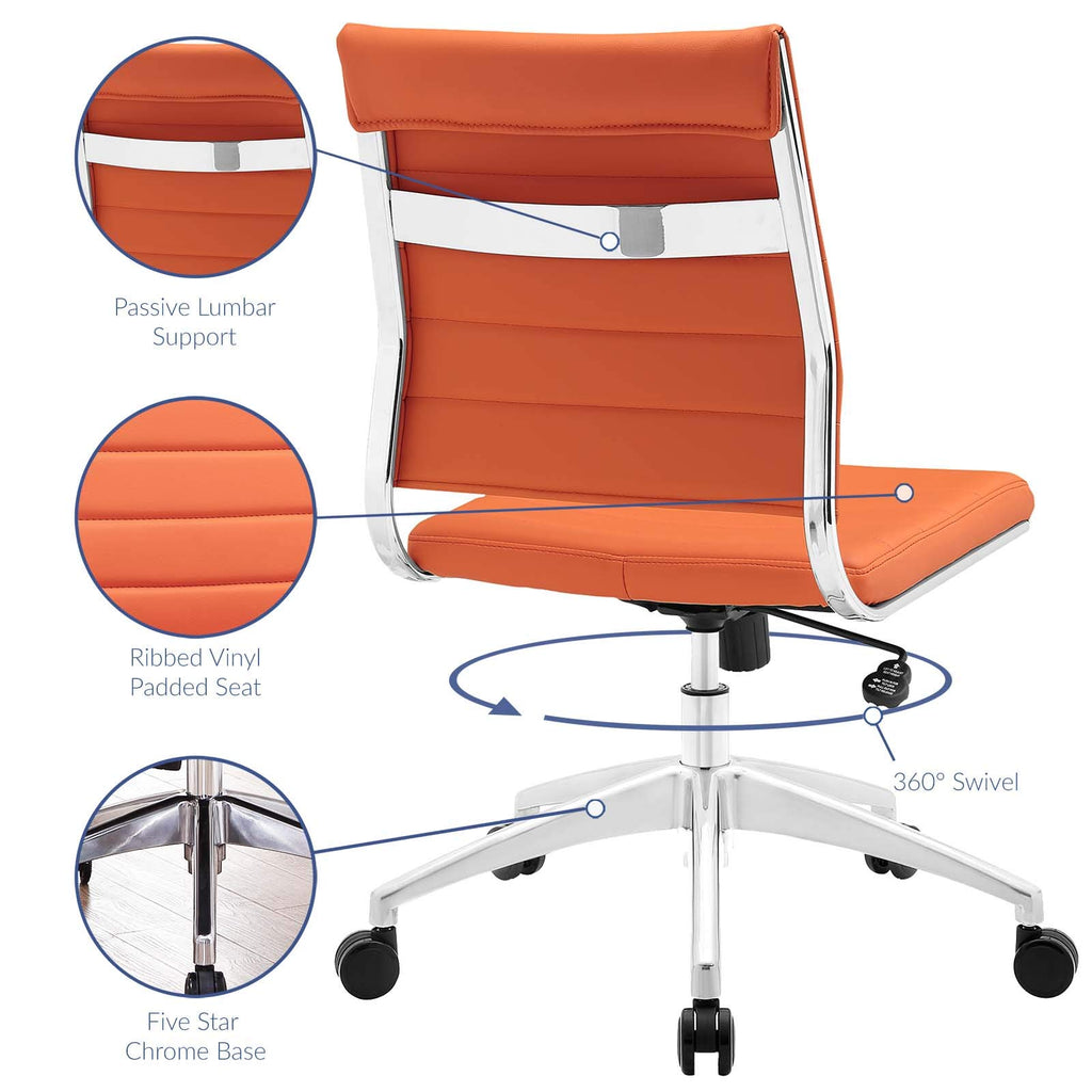 Ribbed Armless Mid Back Swivel Conference Chair In Orange