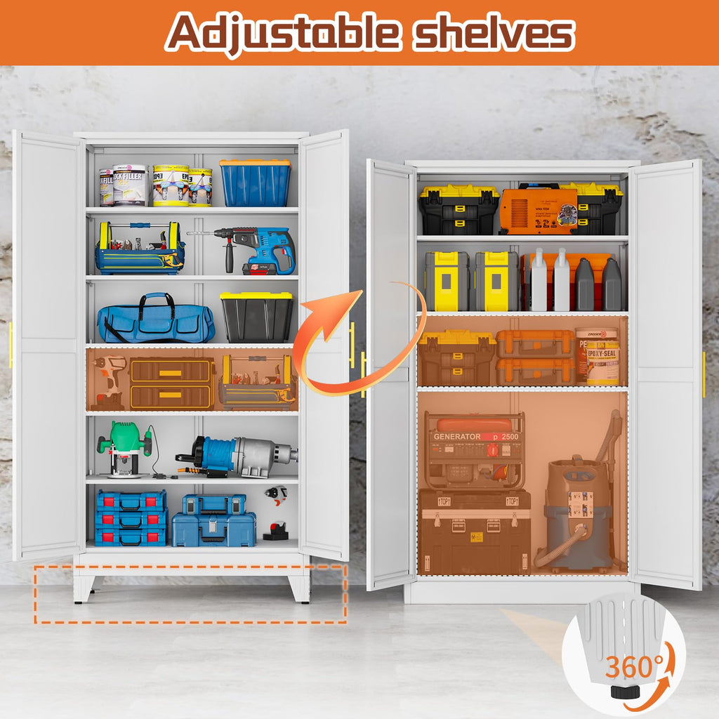 White Metal Storage Cabinet, 79" Pantry Cabinets for Office