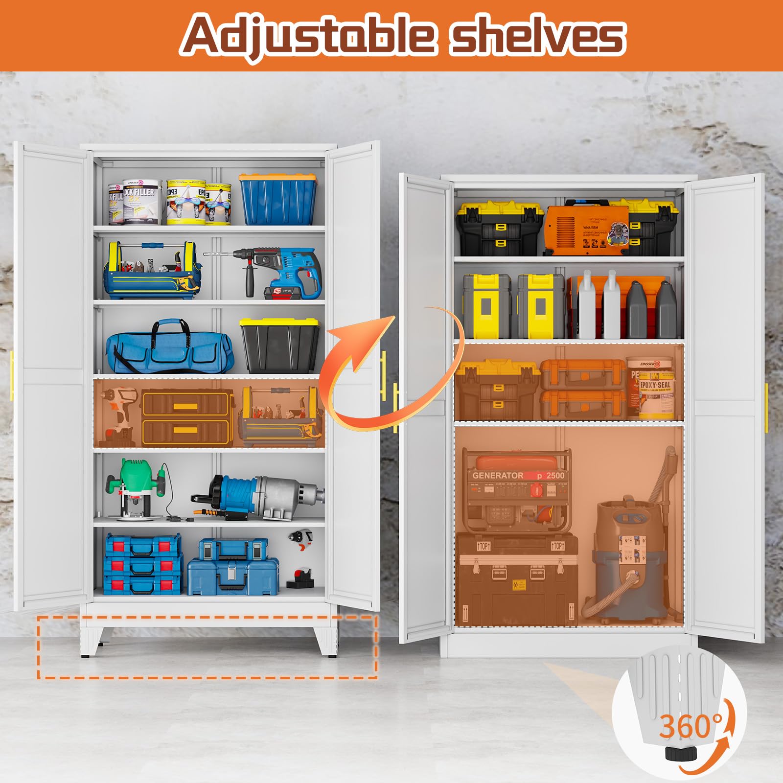 White Metal Storage Cabinet, 79" Pantry Cabinets for Office