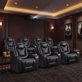 Power Recliner Chair Set of 7, Electric Soft Faux Leather Reclining Home Theater Seating - USB Ports, Cup Holders, Hidden Arm Storage Movie & Media Room Chairs (Black)